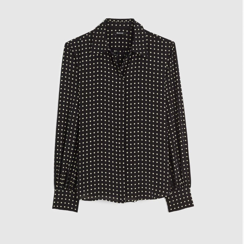 Madewell Black Blouse with White Polka Dots